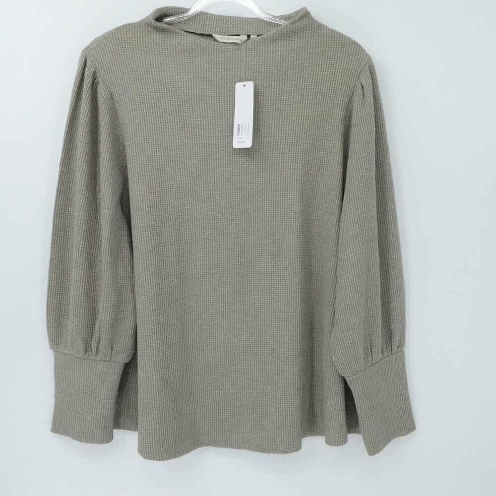 Soft Surroundings Pullover Womens 3X Heather Metallic Melina Waffle Puff Sleeves